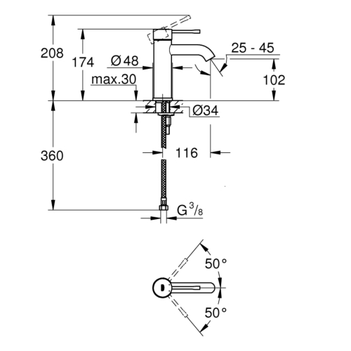 GROHE Essence S-size wastafelkraan Brushed Hard Graphite
