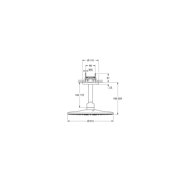 Grohe 26477000 Rainshower 310 SmartActive Hoofddoucheset plafond 142 mm, 2 straalsoorten Chroom