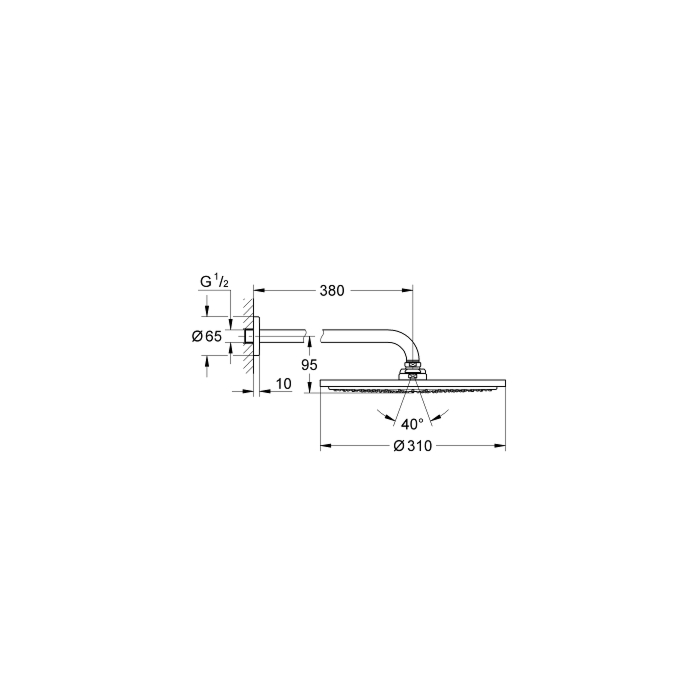 Grohe 26066AL0 Rainshower Cosmopolitan 310 Hoofddoucheset 380 mm, 1 straalsoort Hard Graphite Geborsteld