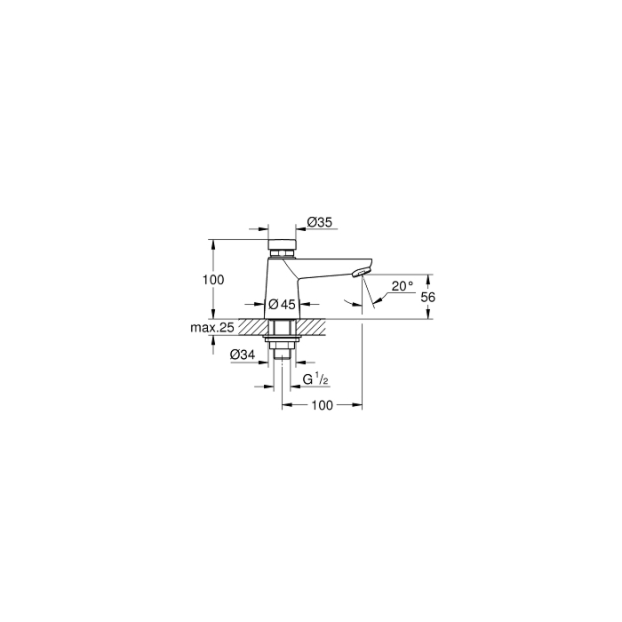 Grohe 36265000 Euroeco Cosmopolitan T Zelfsluitende wastafelkraan Chroom