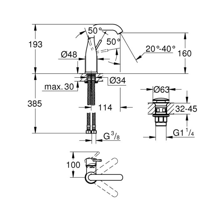 Grohe 24181001 Essence Wastafelmengkraan M-Size Chroom