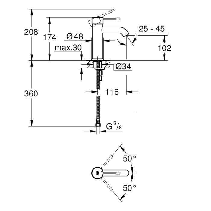 Grohe 24172KF Essence wastafelmengkraan S-Size Phantom Black