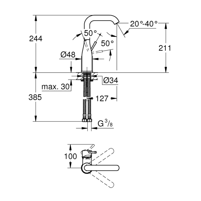 Grohe 24177001 Essence Wastafelmengkraan L-Size Chroom