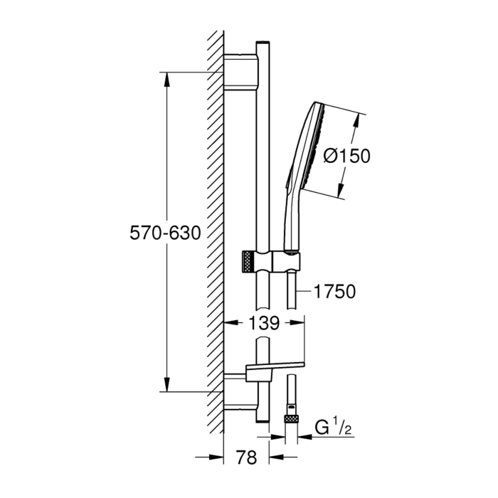 Grohe 26592000 Rainshower Smartactive 150 Doucheset 3 straalsoorten Chroom