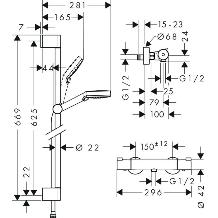 Hansgrohe 27812400 Ecostat 1001 CL Douchecombinatie set Wit-chroom