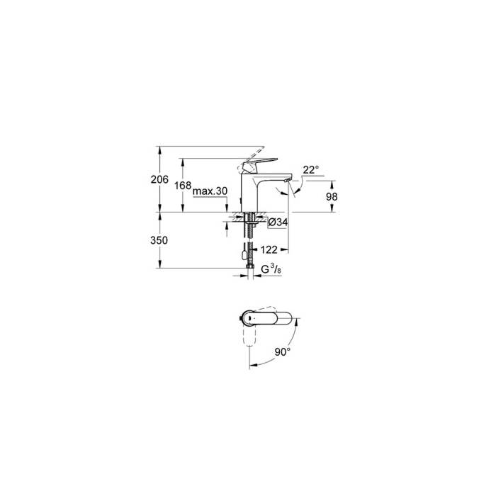 Grohe 2339700E Eurosmart Cosmopolitan Wastafelmengkraan M-Size Met ketting Chroom