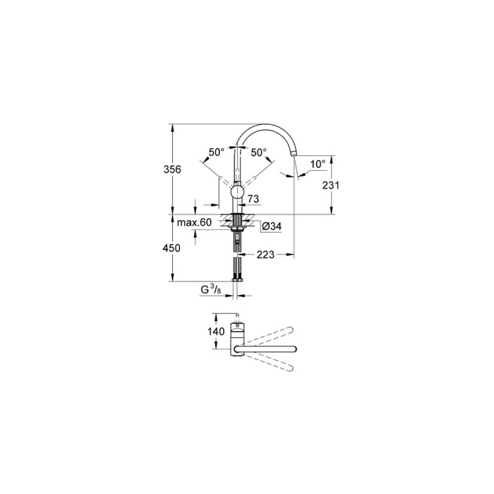 Grohe 32917000 Minta Keukenmengkraan Hoge uitloop Chroom