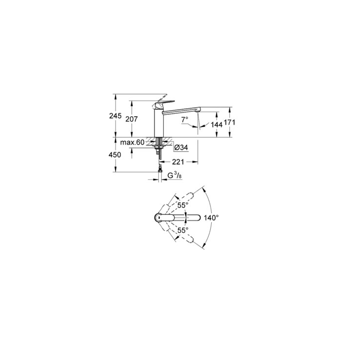 Grohe 30193000 Eurosmart Cosmopolitan Keukenmengkraan Medium Uitloop Chroom