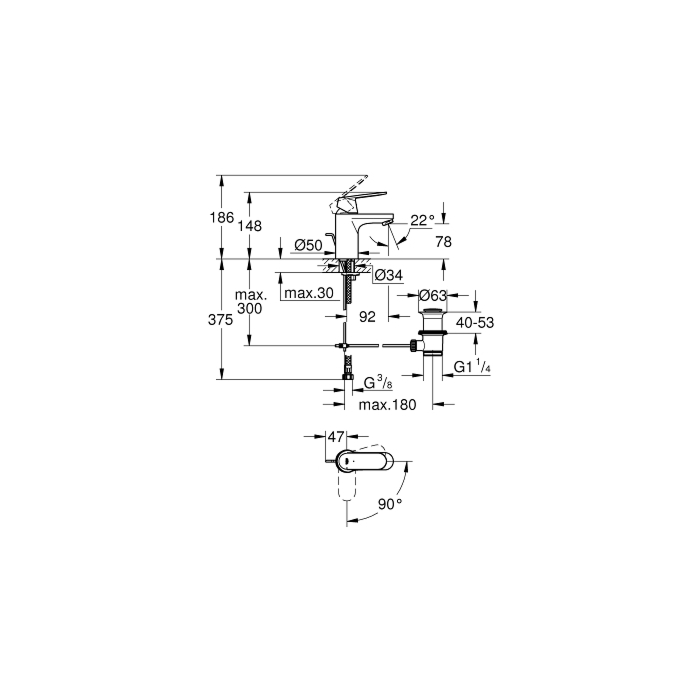 Grohe 2337700E Eurosmart Cosmopolitan Wastafelmengkraan Trekwaste Chroom