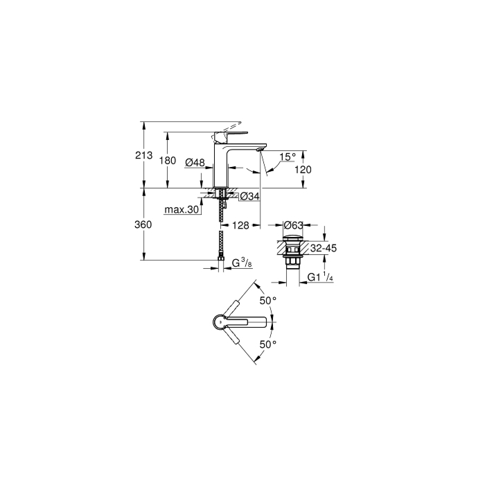 Grohe 23106001 Lineare Wastafelmengkraan S-Size Chroom