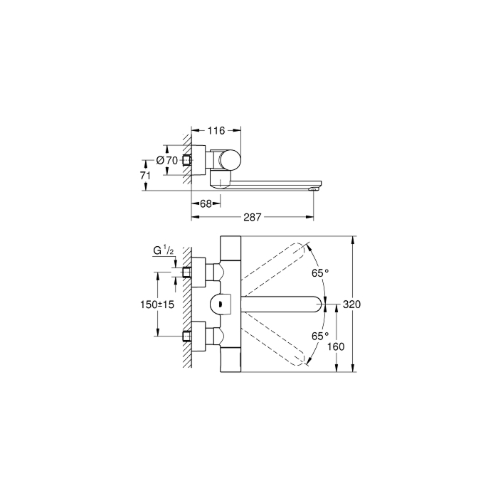 Grohe 36332000 Eurosmart Cosmopolitan E Infrarood Thermostatische Wandmengkraan Chroom