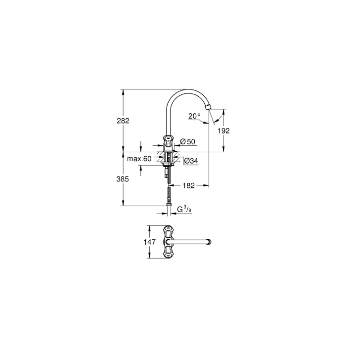 Grohe 31812001 Costa L Keukenmengkraan Hoge Uitloop Chroom