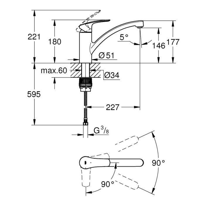 Grohe 30260003 Eurosmart Keukenmengkraan Lage Uitloop Chroom