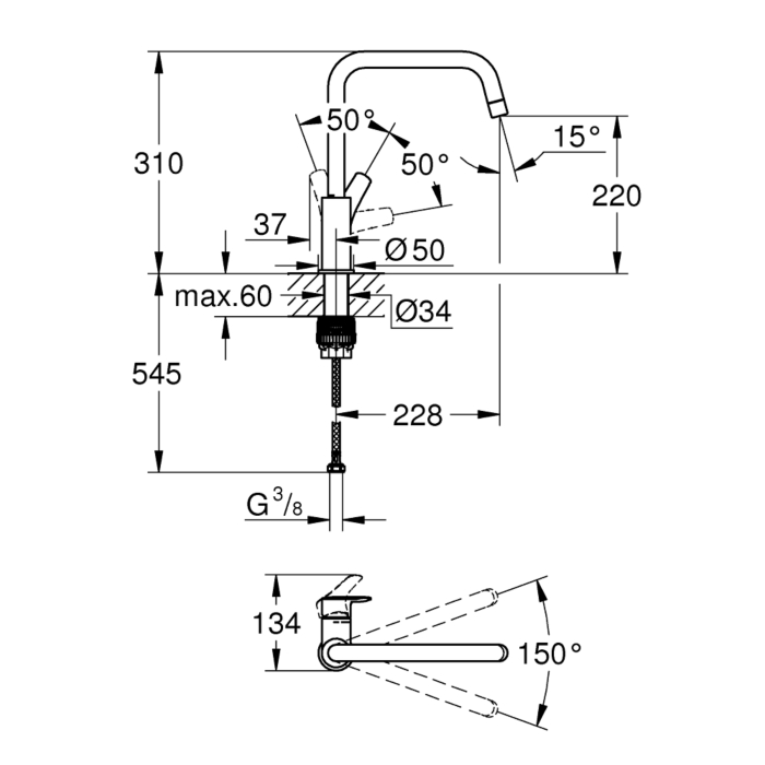 Grohe 30567DC0 Eurosmart Keukenmengkraan Hoge Uitloop Supersteel (RVS look)