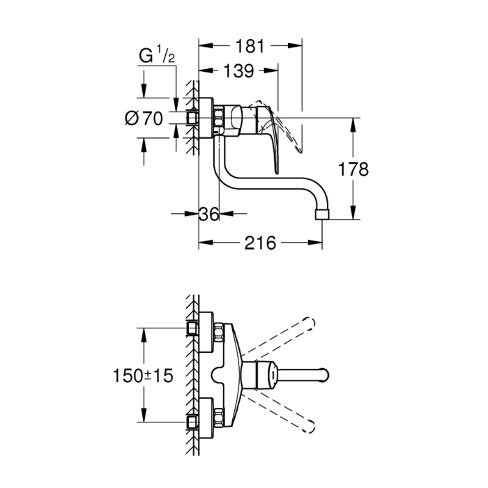Grohe 31391003 Eurosmart Keukenmengkraan Wandmontage Chroom