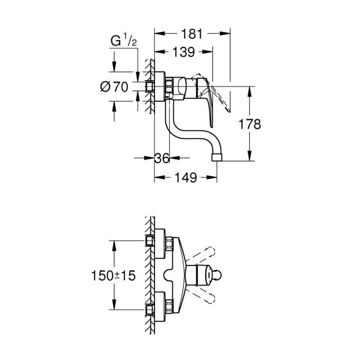 Grohe 31509003 Eurosmart Keukenmengkraan Wandmontage Chroom