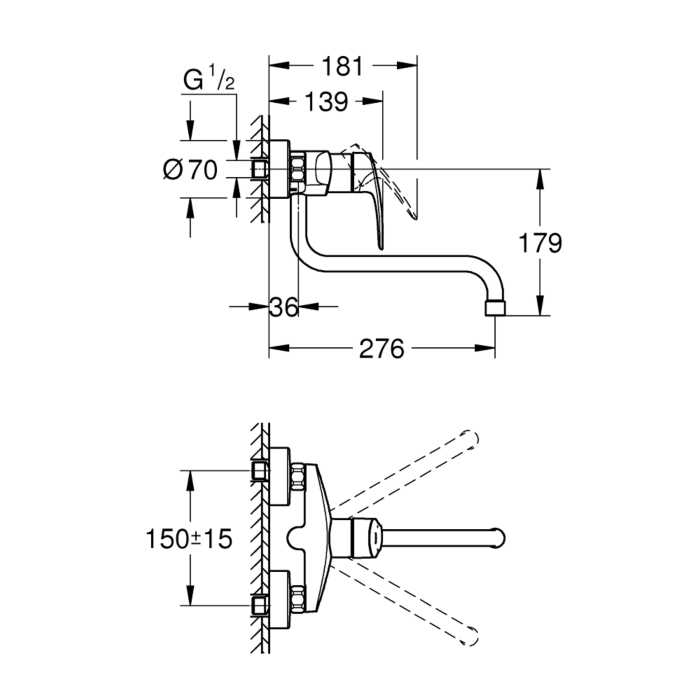 Grohe 32224003 Eurosmart Keukenmengkraan Wandmontage Chroom