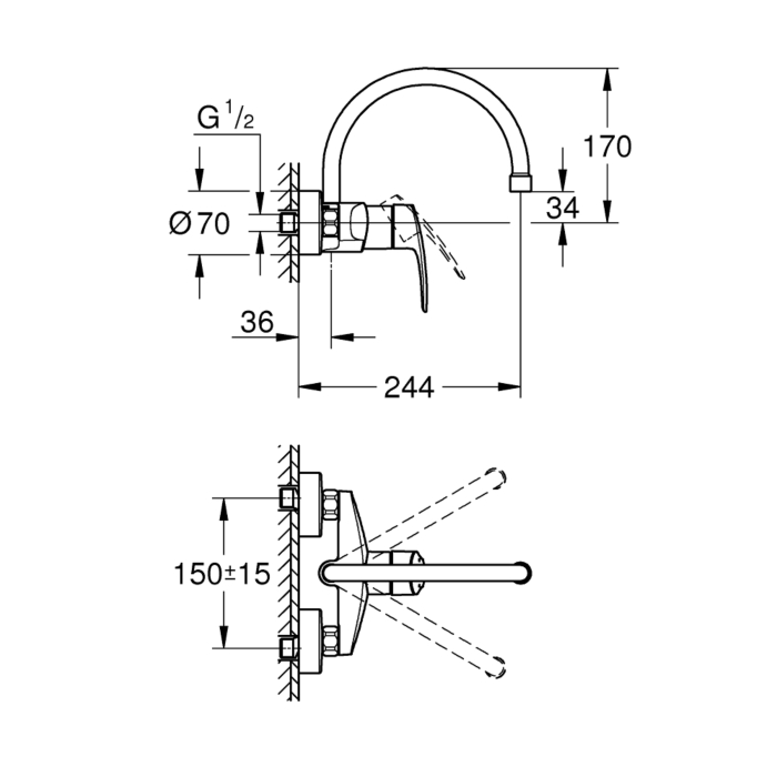 Grohe 32482003 Eurosmart Keukenmengkraan Wandmontage Chroom