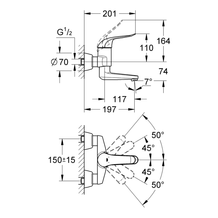 Grohe 32767000 Euroeco Tweegats Special Wastafelmengkraan Wandmontage Chroom 