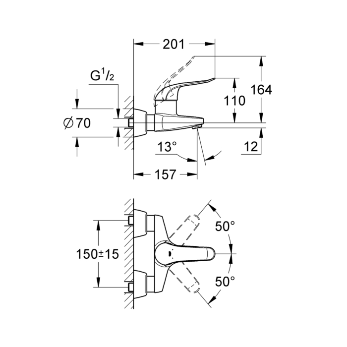 Grohe 32776000 Euroeco Tweegats Wastafelmengkraan Wandmontage Chroom
