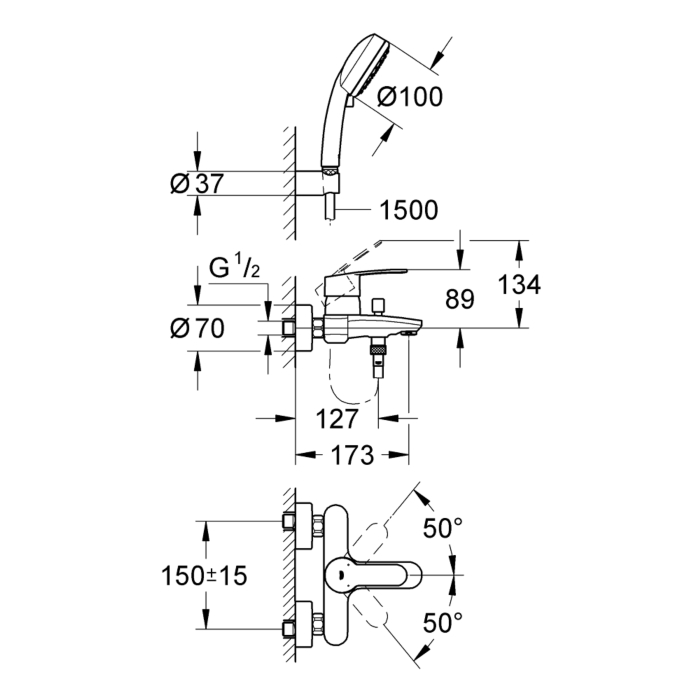 Grohe 3359220A Eurostyle Cosmopolitan Badmengkraan Chroom