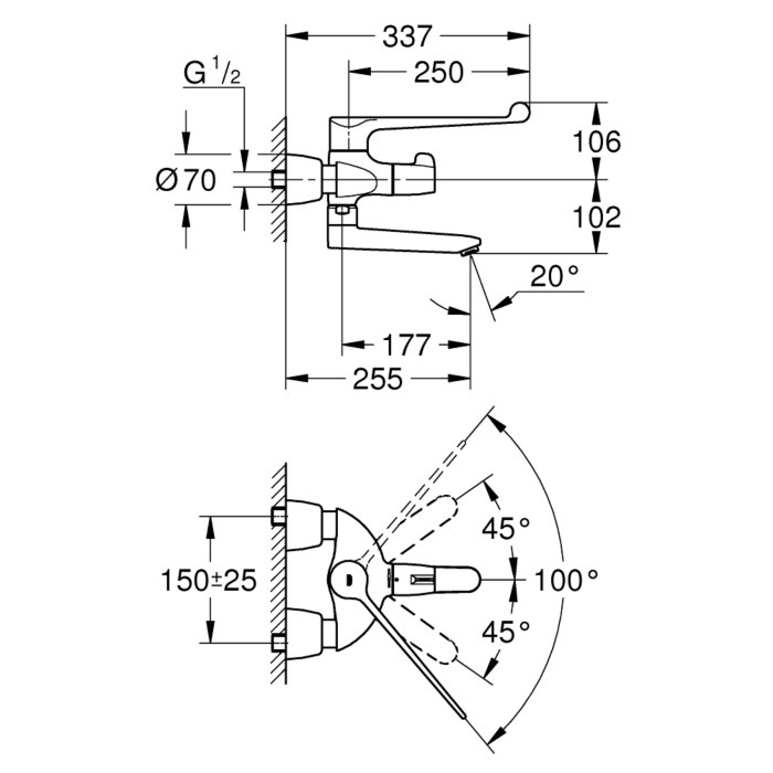 Grohe 34020001 Grohtherm Tweegats Special Thermostatische Wandmengkraan Chroom 