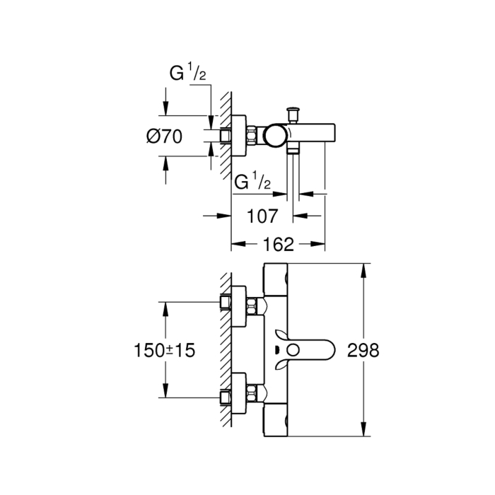 Grohe 34766000 Grohtherm 800 Cosmopolitan Thermostatische Badmengkraan Chroom