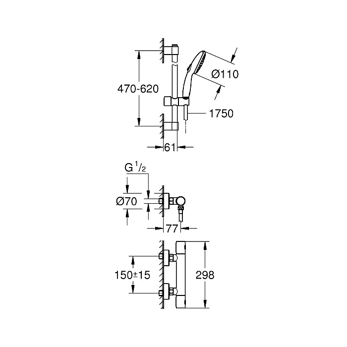 Grohe 34768001 Grohtherm 800 Cosmopolitan Thermostatische Douchemengkraan Chroom