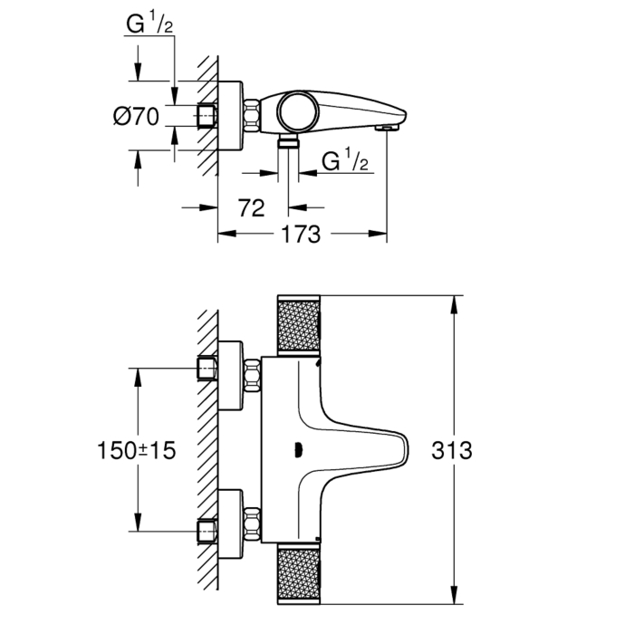 Grohe 34830000 Grohtherm 1000 Performance Thermostatische Badmengkraan Chroom