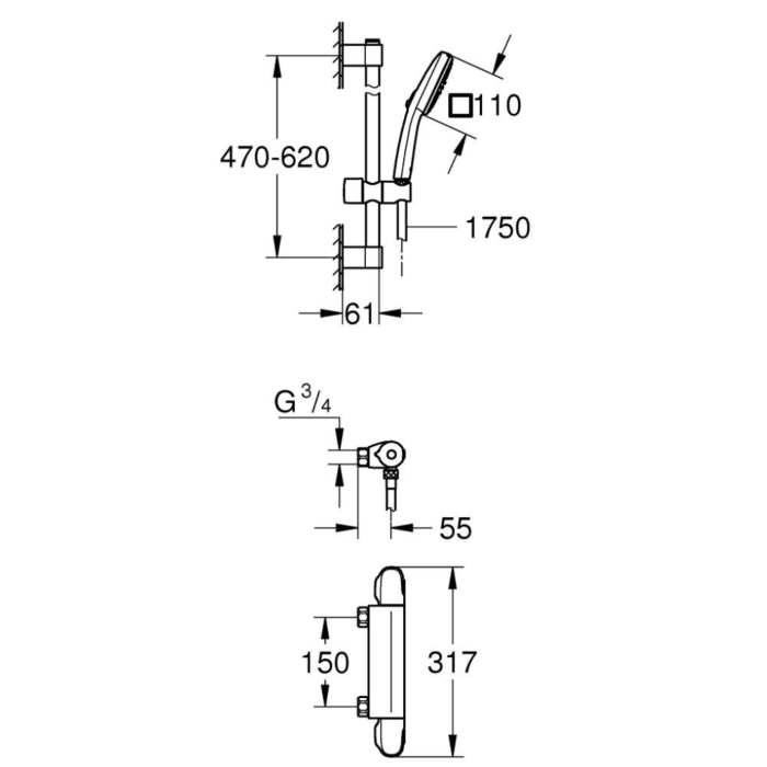 Grohe 34819005 Grohtherm 1000 Thermostatische Douchemengkraan Chroom
