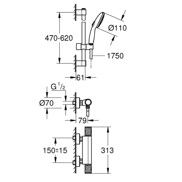 Grohe 34834001 Grohtherm 1000 Performance Thermostatische Douchemengkraan Chroom