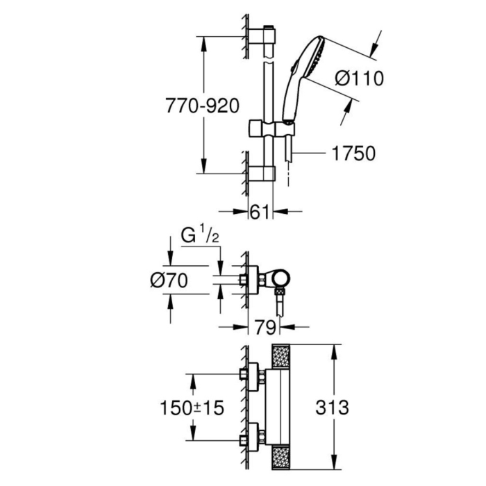Grohe 34835001 Grohtherm 1000 Performance Thermostatische Douchemengkraan Chroom
