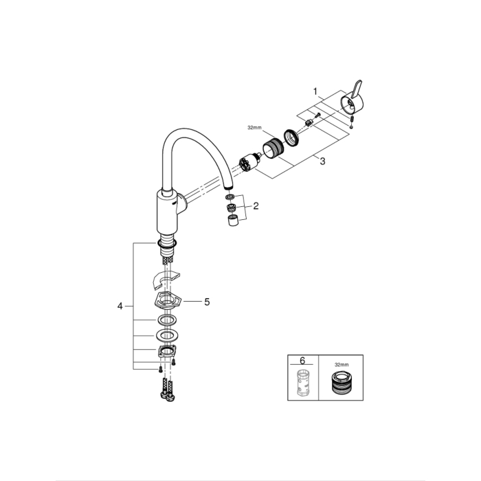 Grohe 32843DC2 Eurosmart Cosmopolitan Keukenmengkraan Hoge Uitloop Supersteel