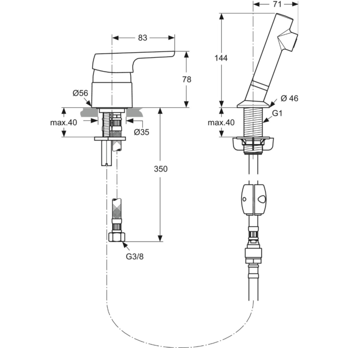 Ideal Standard A5727AA Cerasprint Tweegats Wastafelmengkraan Chroom