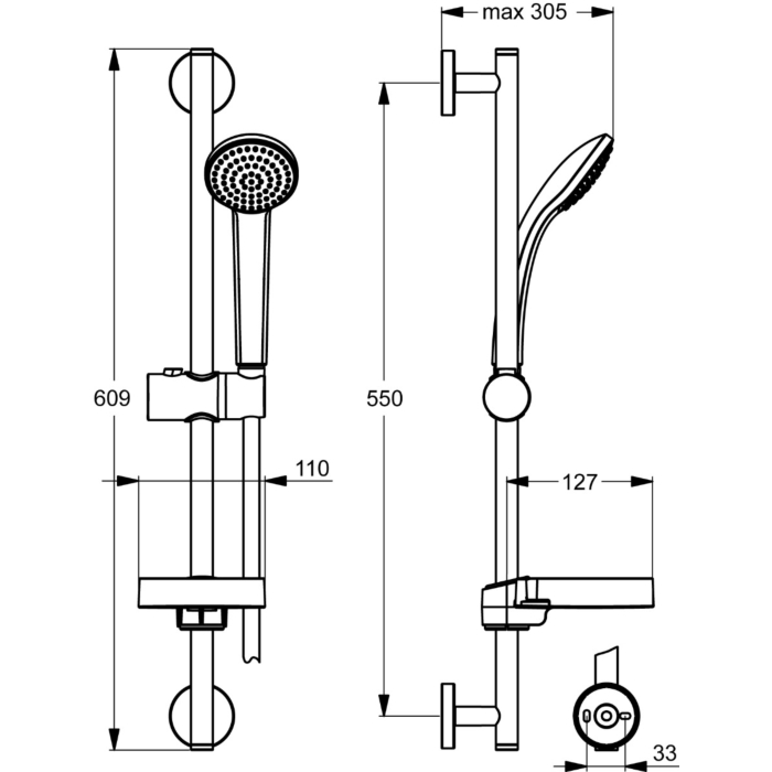 Ideal Standard B9501AA Idealrain Glijstangcombinatie Chroom