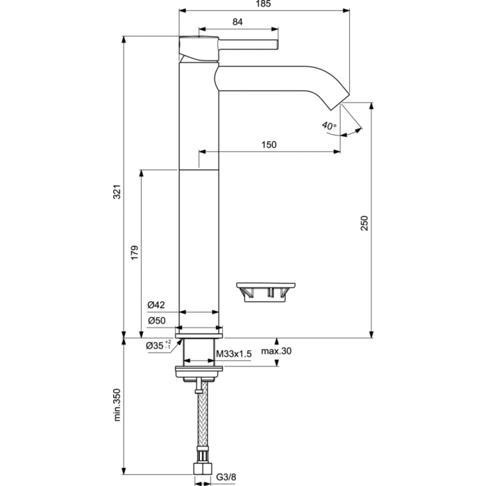 Ideal Standard BC269XG Ceraline Wastafelmengkraan Mat Zwart