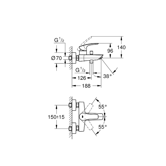 Grohe 33300003 Eurosmart Badmengkraan met Omstelling Chroom
