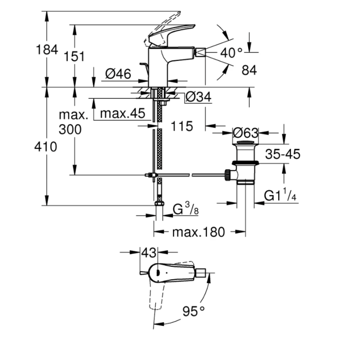 Grohe 32928003 Eurosmart Bidetmengkraan Waste S-Size Chroom