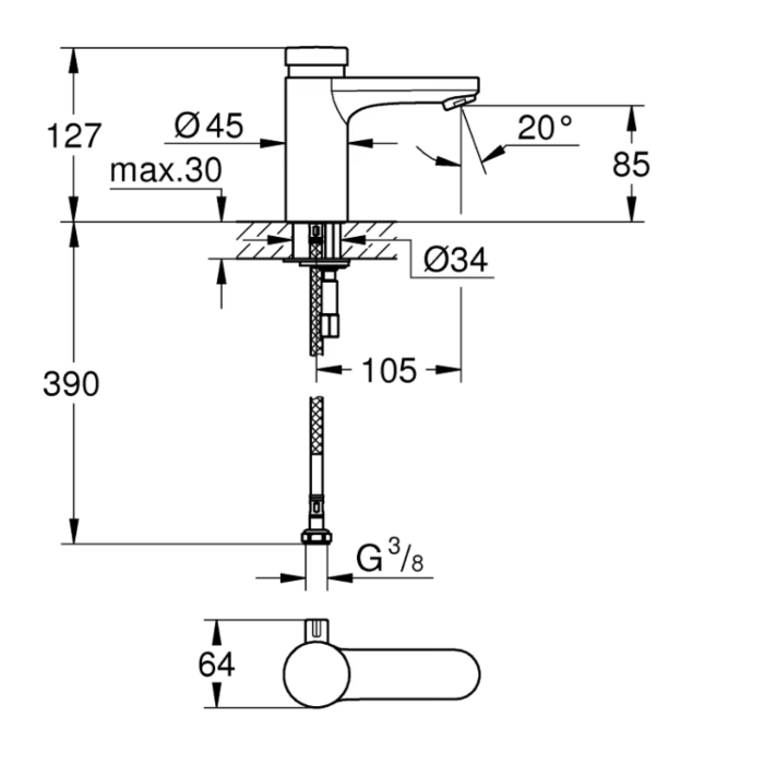 Grohe 36317000 Euroeco Cosmopolitan T Zelfsluitende wastafelkraan Chroom