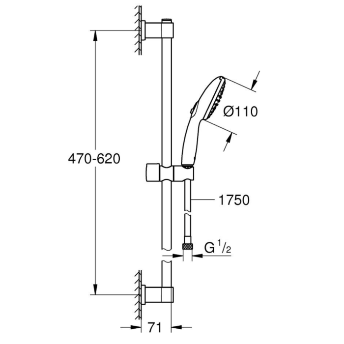 Grohe 279482431 QUICKFIX Vitalio Start 110 Glijstangcombinatie 2 Straalsoorten Mat Zwart