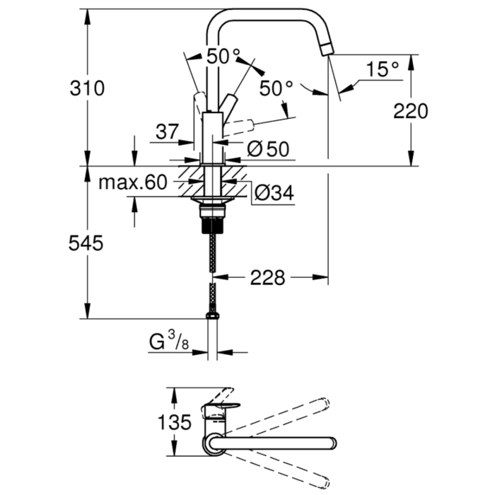 Grohe 304702430 Start Quickfix Keukenmengkraan Hoge Uitloop Mat Zwart