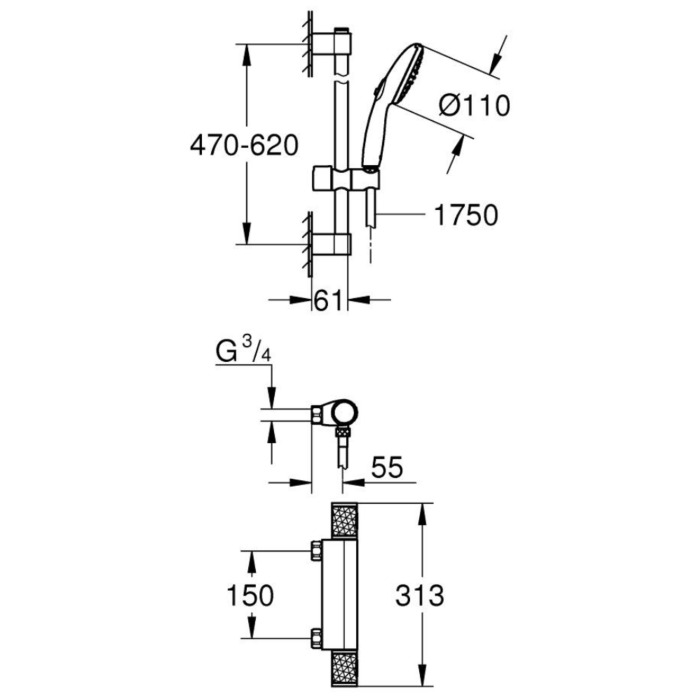 Grohe 34836001 Grohtherm 1000 Performance Thermostatische Douchemengkraan Chroom