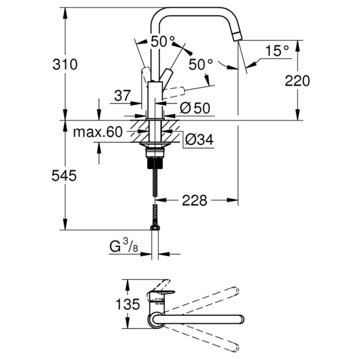 Grohe 30470000 Start Quickfix Keukenmengkraan Hoge Uitloop Chroom