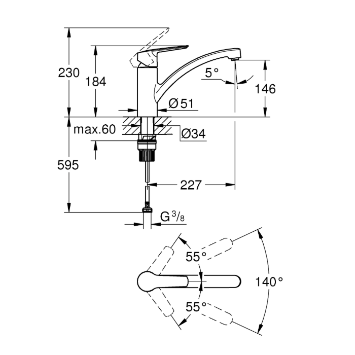 Grohe 324412432 Start Quickfix Keukenmengkraan Lage Uitloop Mat Zwart