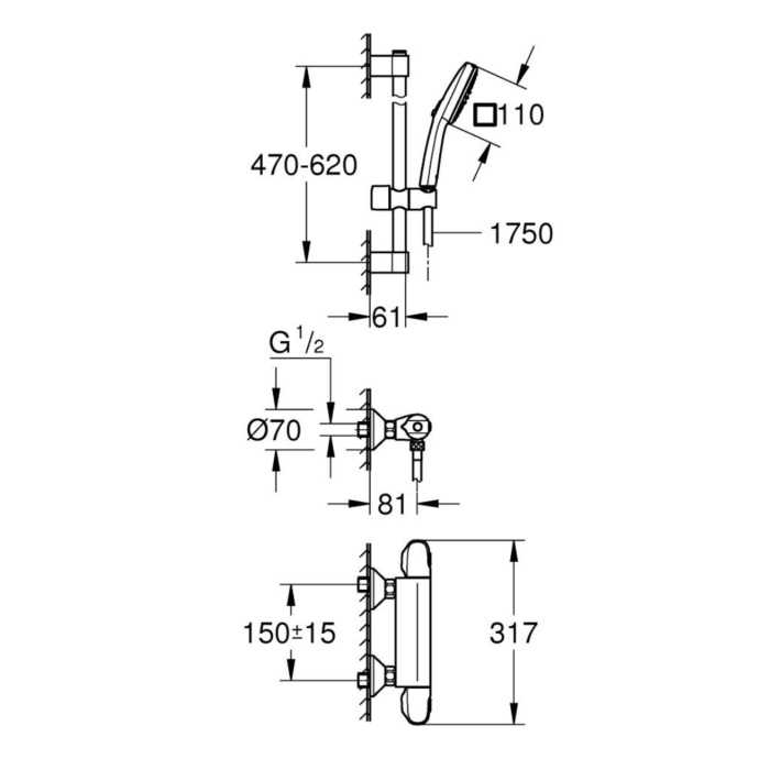 Grohe 34820005 Grohtherm 1000 Thermostatische Douchemengkraan Chroom