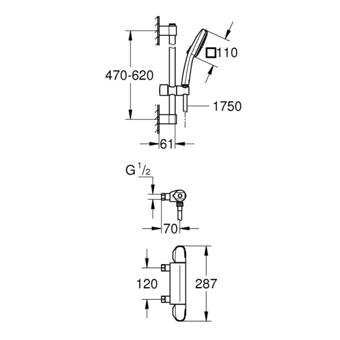Grohe 34822005 Grohtherm 1000 Thermostatische Douchemengkraan Chroom