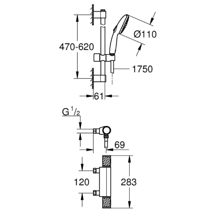 Grohe 34837001 Grohtherm 1000 Performance Thermostatische Douchemengkraan Chroom