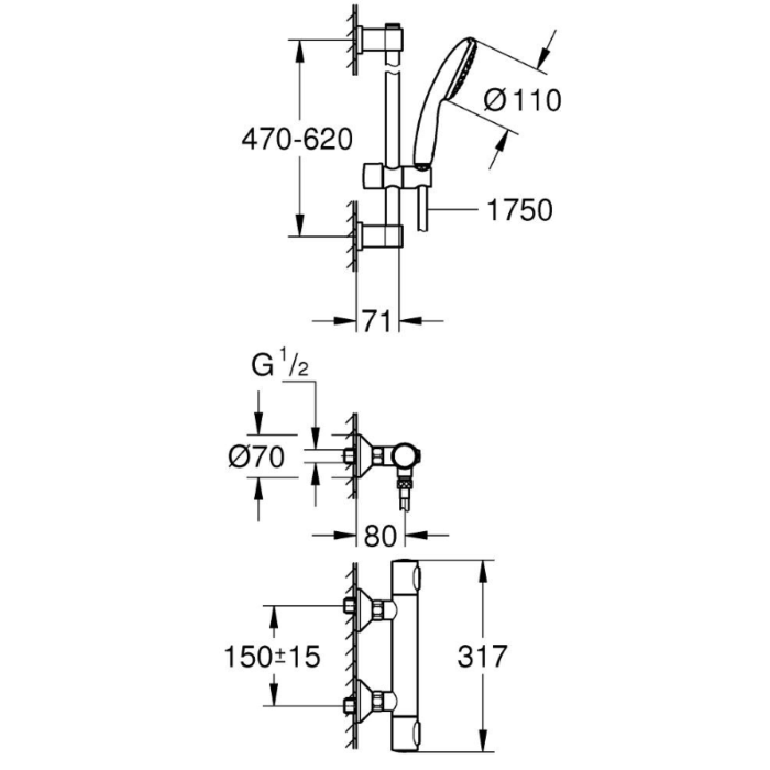 Grohe 34800001 Precision Flow QuickFix Thermostatische douchemengkraan Chroom