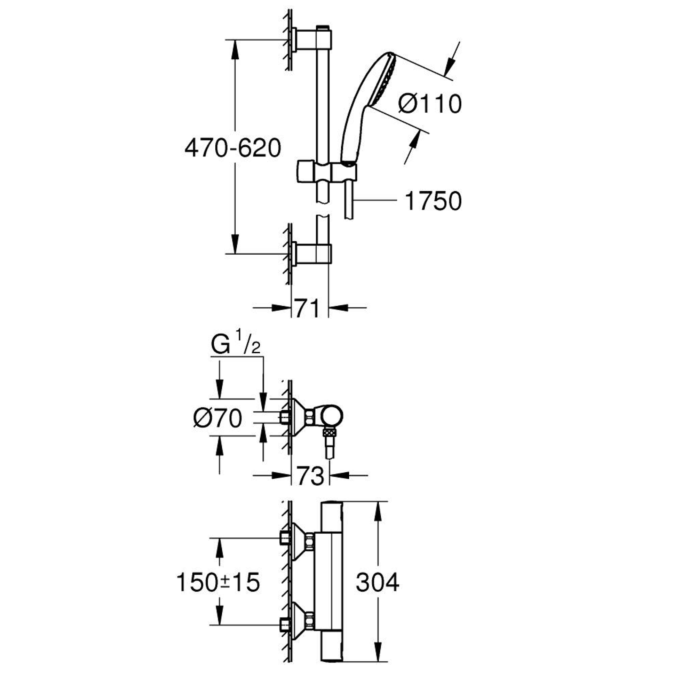 Grohe 345972431 Precision Start QuickFix Thermostatische Douchemengkraan Mat Zwart