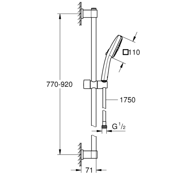 Grohe 269302431 QUICKFIX Vitalio Comfort 110 Glijstangcombinatie 2 Straalsoorten Mat Zwart
